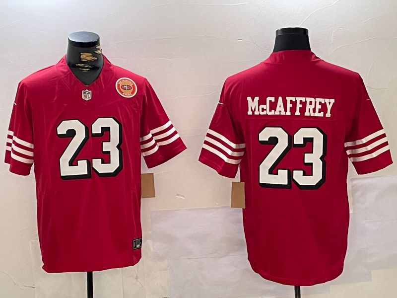Men San Francisco 49ers 23 Mccaffrey Red Three generations 2024 Nike Vapor Limited NFL Jersey style 4